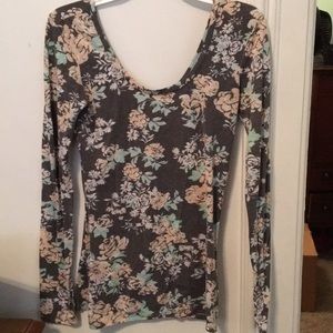 Gray floral scoop neck shirt
